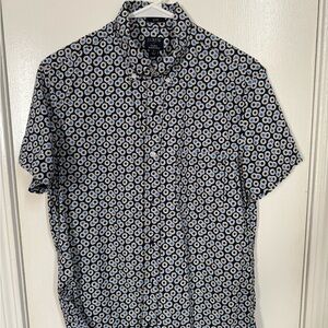 Men's Small J.Crew Flex Slim Fit Floral Button Down Shirt Navy Short Sleeve